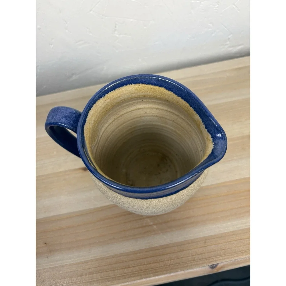 Studio Pottery Hand Crafted‎ Small Salsa Pitcher Blue Stoneware Rustic Kitchen